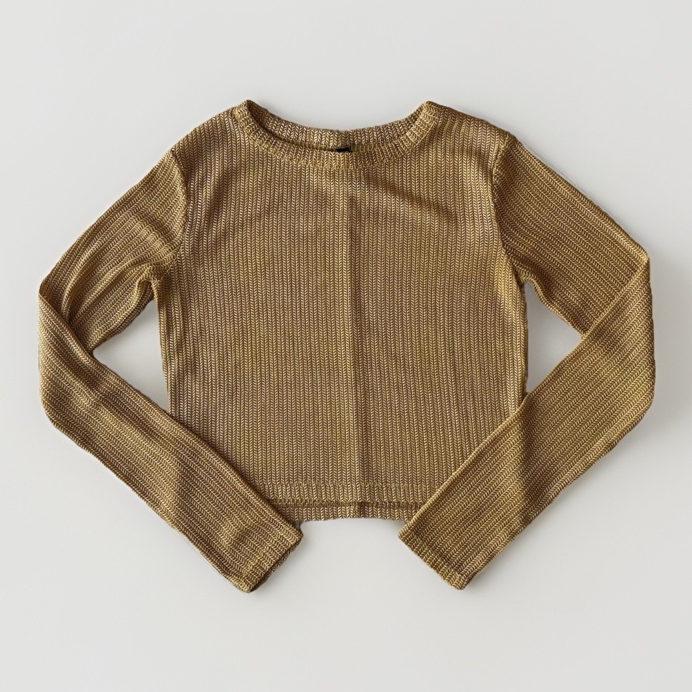 Zara Cropped Top Long Sleeve Shirt Sheer. Mustard. Size Medium Boho Festival